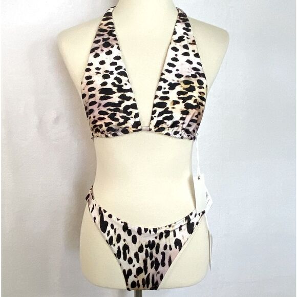 GOOD AMERICAN GOOD SWIM ROSE CHEETAH BIKINI NWT - Picture 1 of 10